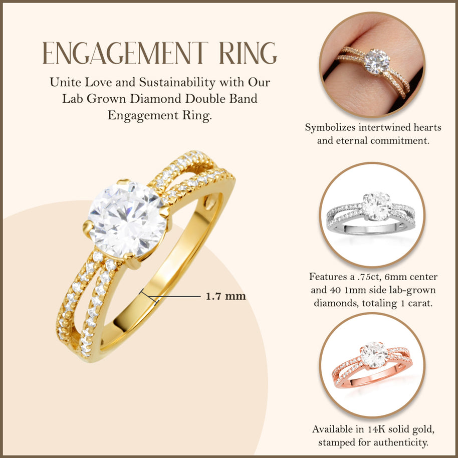 14K Gold Lab Grown Diamond Double Band Engagement Ring (Available in Yellow/Rose/White Gold)