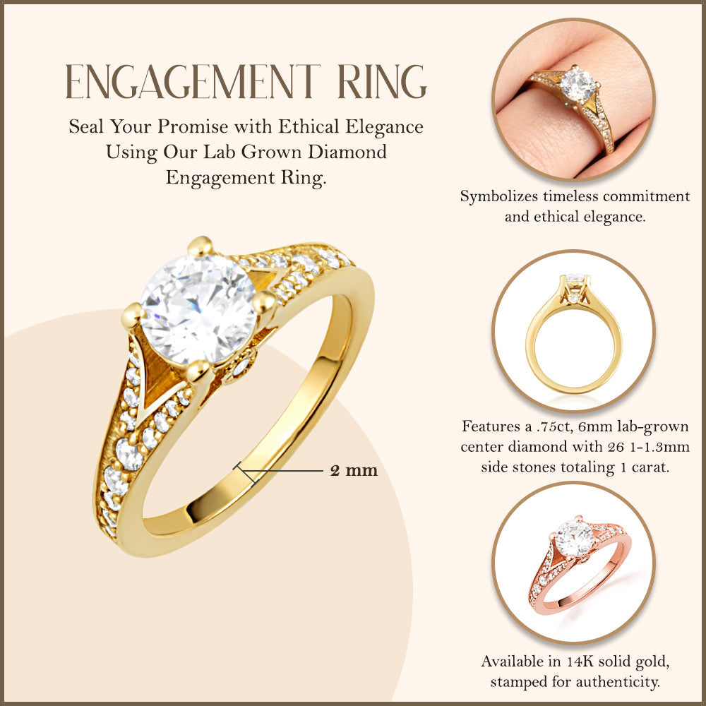 14K Gold Lab Grown Diamond Engagement Ring (Available in Yellow/Rose/White Gold)