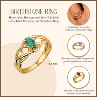 Gold Irish Celtic Knot Marquise Cut Custom Birthstone Ring (Available in Yellow/Rose/White Gold)
