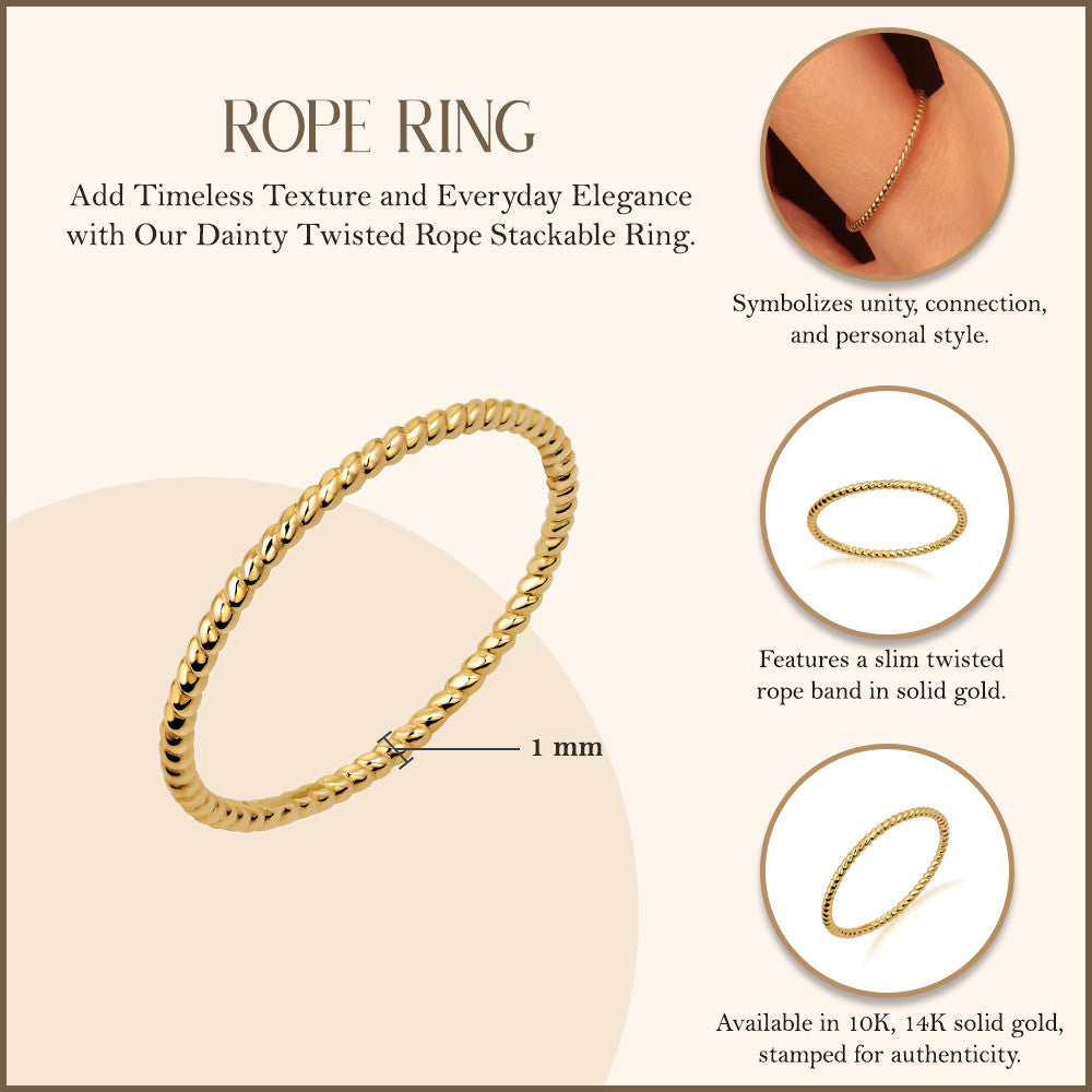 10K/14K Gold Twisted Rope Stackable Ring (Available in Yellow Gold, Rose Gold, White Gold)