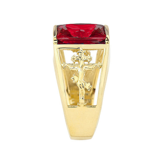 Orthodox Cross Mens Ring With Personalized (LC) Birthstone In 10K Yellow Gold