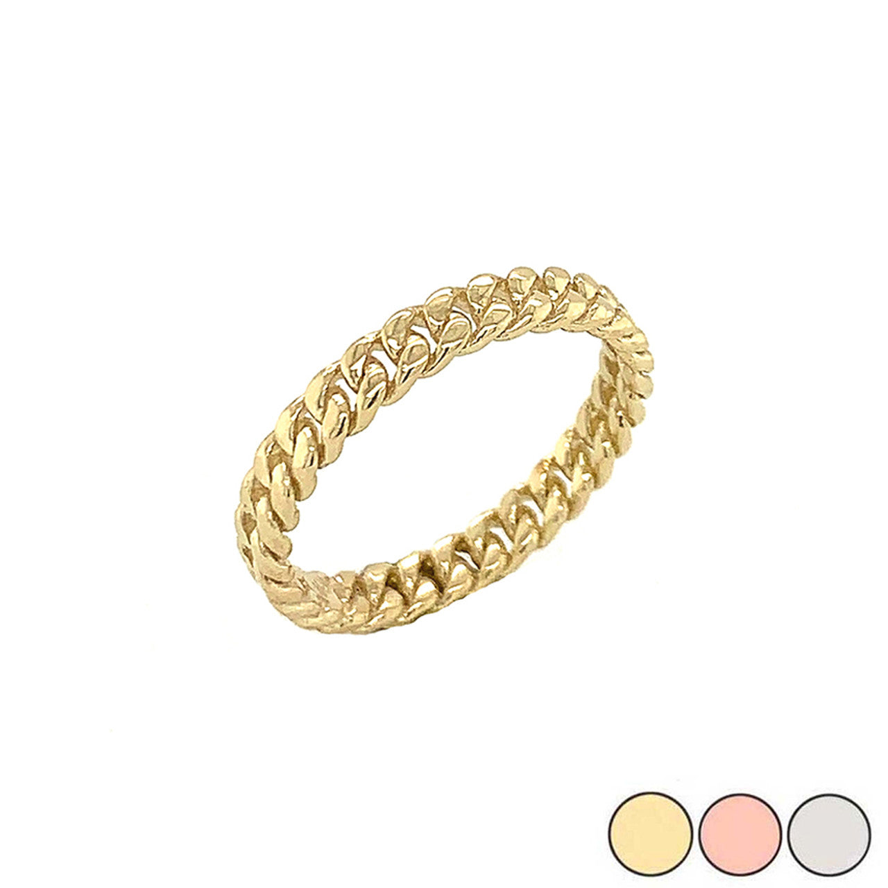 3mm Gold Cuban Link Chain Ring (Available in Yellow Gold, Rose Gold, White Gold)