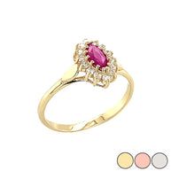 Gold Marquise Cut Genuine Ruby Gemstone Halo Engagement Ring (Available in Yellow/Rose/White Gold)