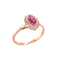 Gold Marquise Cut Genuine Ruby Gemstone Halo Engagement Ring (Available in Yellow/Rose/White Gold)