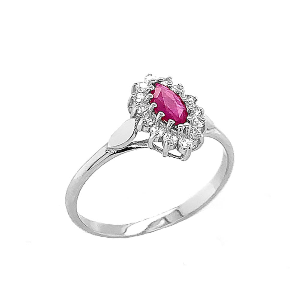 Gold Marquise Cut Genuine Ruby Gemstone Halo Engagement Ring (Available in Yellow/Rose/White Gold)