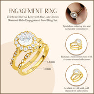14K Gold Lab Grown Diamond Halo Engagement Band Ring Set (Available in Yellow/Rose/White Gold)