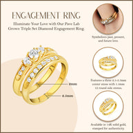 14K Gold Pave Lab Grown Triple Set Diamond Engagement Band Ring Set (Available in Yellow/Rose/White Gold)