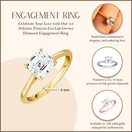 14k Gold Solitaire Princess Cut Lab Grown Diamond Engagement Ring 1ct