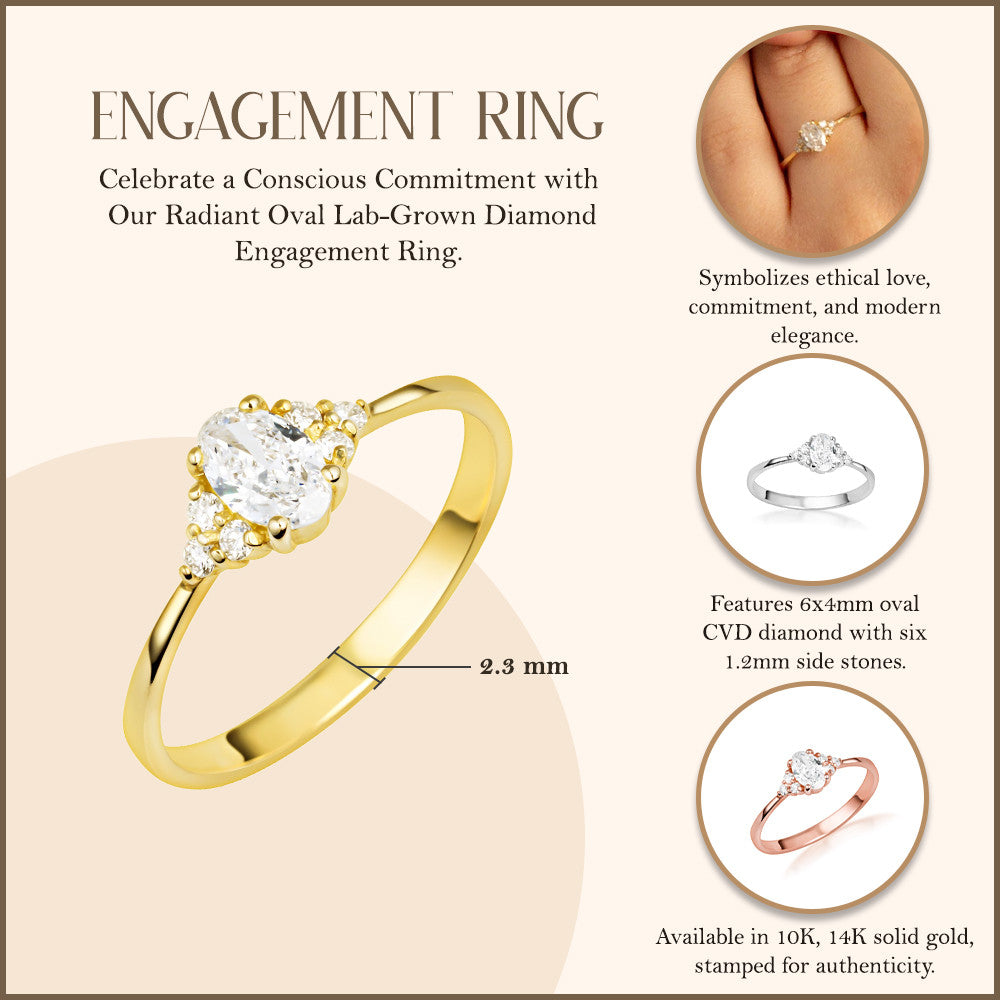 Gold Lab Grown Diamond Oval Engagement Ring (Available in Yellow Gold, Rose Gold, White Gold)
