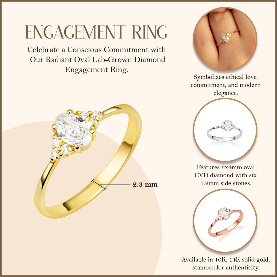 Gold Lab Grown Diamond Oval Engagement Ring (Available in Yellow Gold, Rose Gold, White Gold)