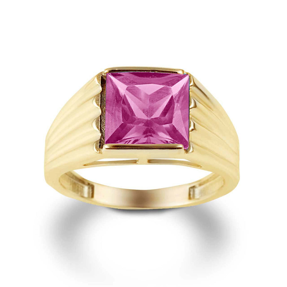Gold Personalized Birthstone Ribbed Band Ring (Available in Yellow/Rose/White Gold)