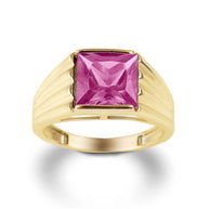 Gold Personalized Birthstone Ribbed Band Ring (Available in Yellow/Rose/White Gold)