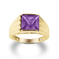 Gold Personalized Birthstone Ribbed Band Ring (Available in Yellow/Rose/White Gold)