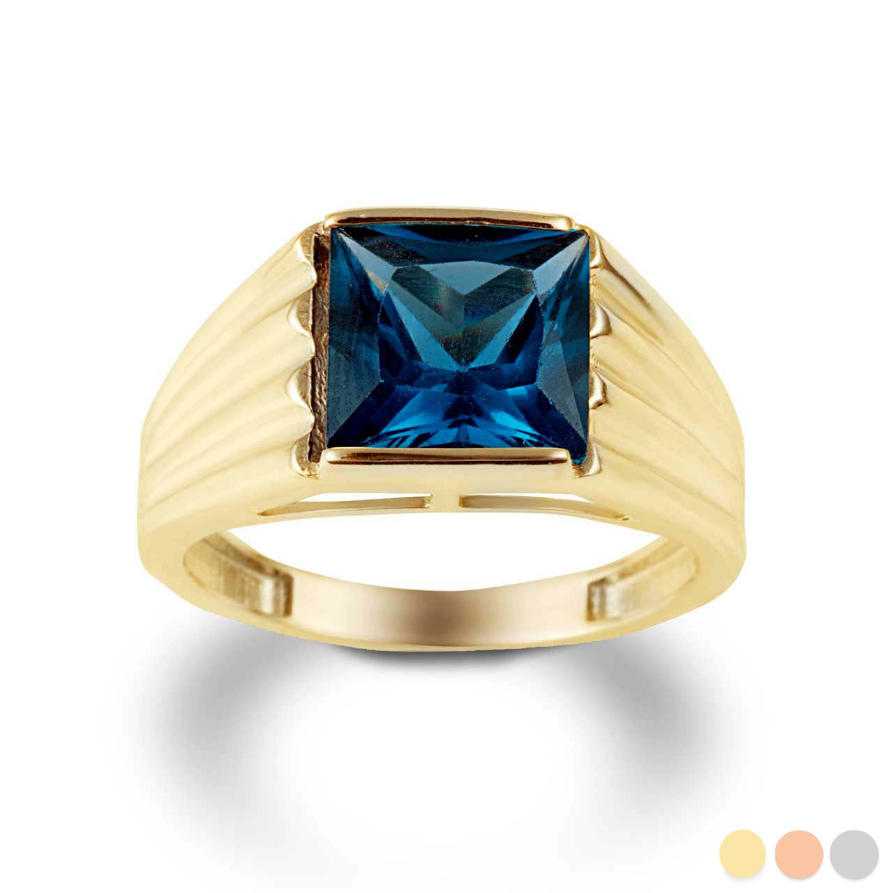 Gold Personalized Birthstone Ribbed Band Ring (Available in Yellow/Rose/White Gold)