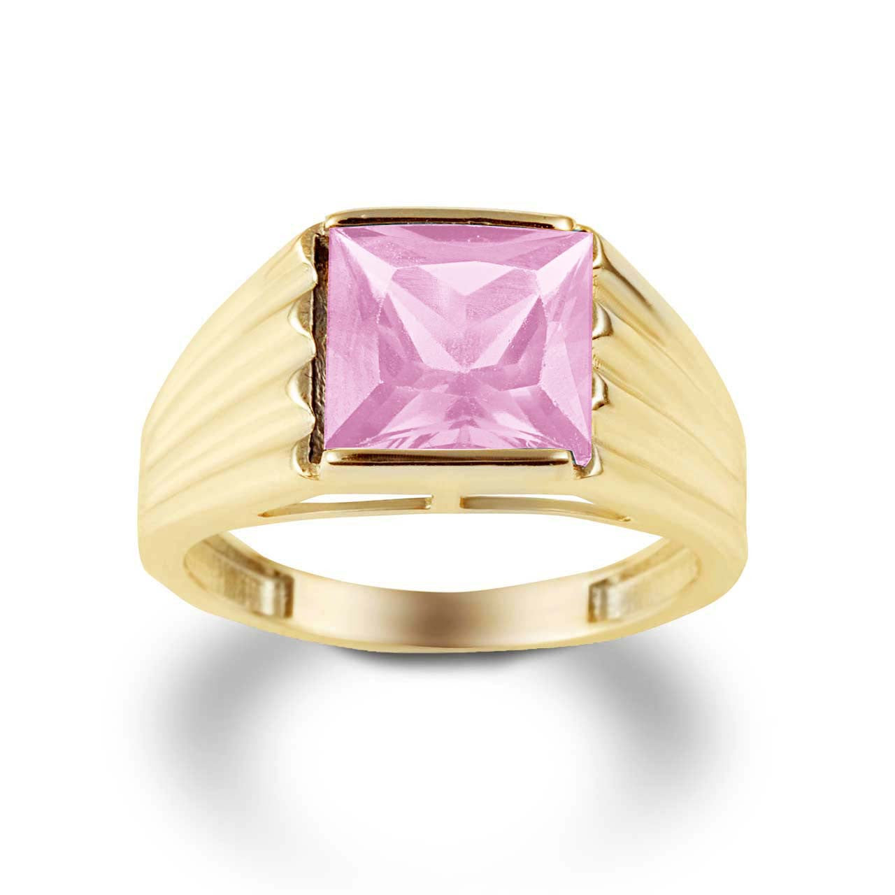 Gold Personalized Birthstone Ribbed Band Ring (Available in Yellow/Rose/White Gold)