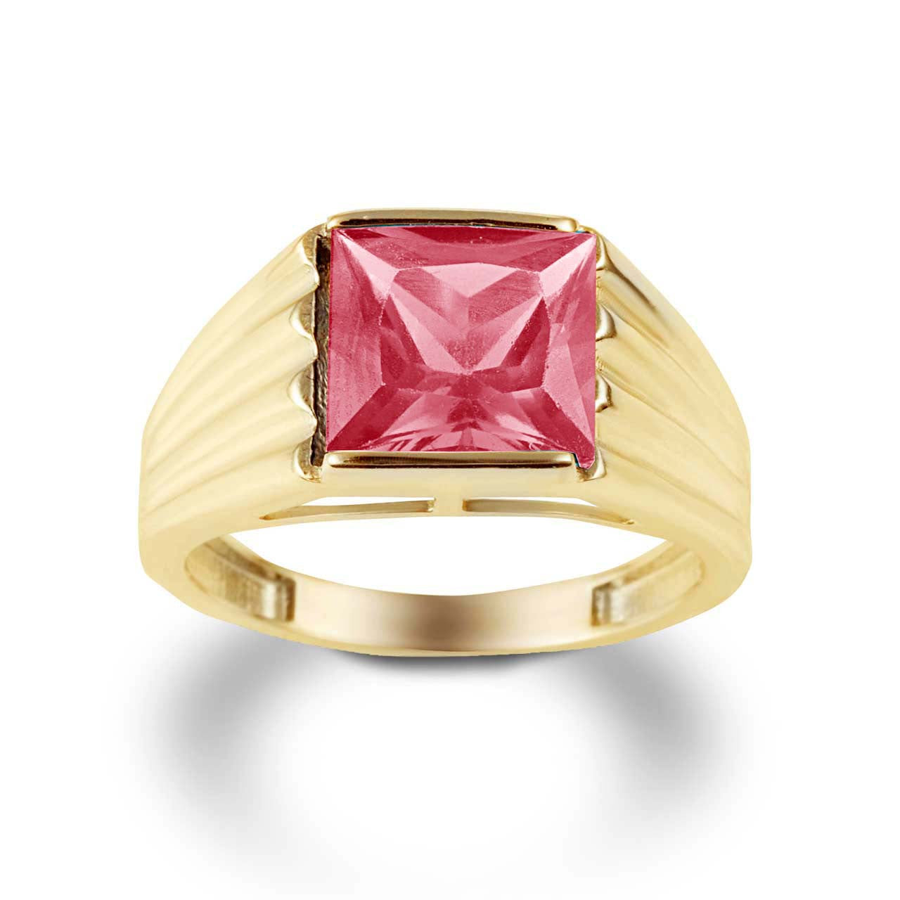 Gold Personalized Birthstone Ribbed Band Ring (Available in Yellow/Rose/White Gold)