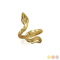 Gold Diamond Cut Textured Snake Ruby Birthstone Ring (Available in Yellow/Rose/White Gold)