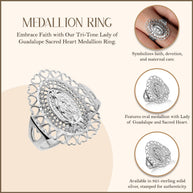 .925 Sterling Silver Lady Of Guadalupe Sacred Heart Oval Medallion Ring