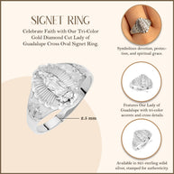 .925 Sterling Silver Diamond Cut Our Lady of Guadalupe Cross Oval Signet Ring