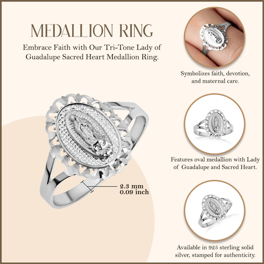 .925 Sterling Silver Lady Of Guadalupe Sacred Oval Medallion Ring