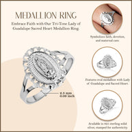 .925 Sterling Silver Lady Of Guadalupe Sacred Oval Medallion Ring