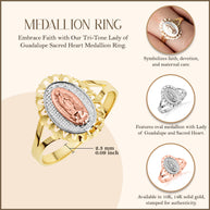 Tri-Color Gold Lady Of Guadalupe Sacred Oval Medallion Ring (Available in Yellow/Rose/White Gold)