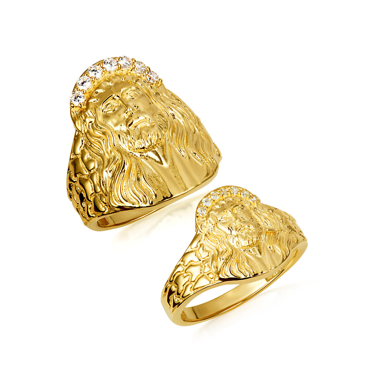 Gold Cubic Zirconia Jesus Christ Crown of Thorns Nugget Ring (Available in Small/Large & Yellow/Rose/White Gold)