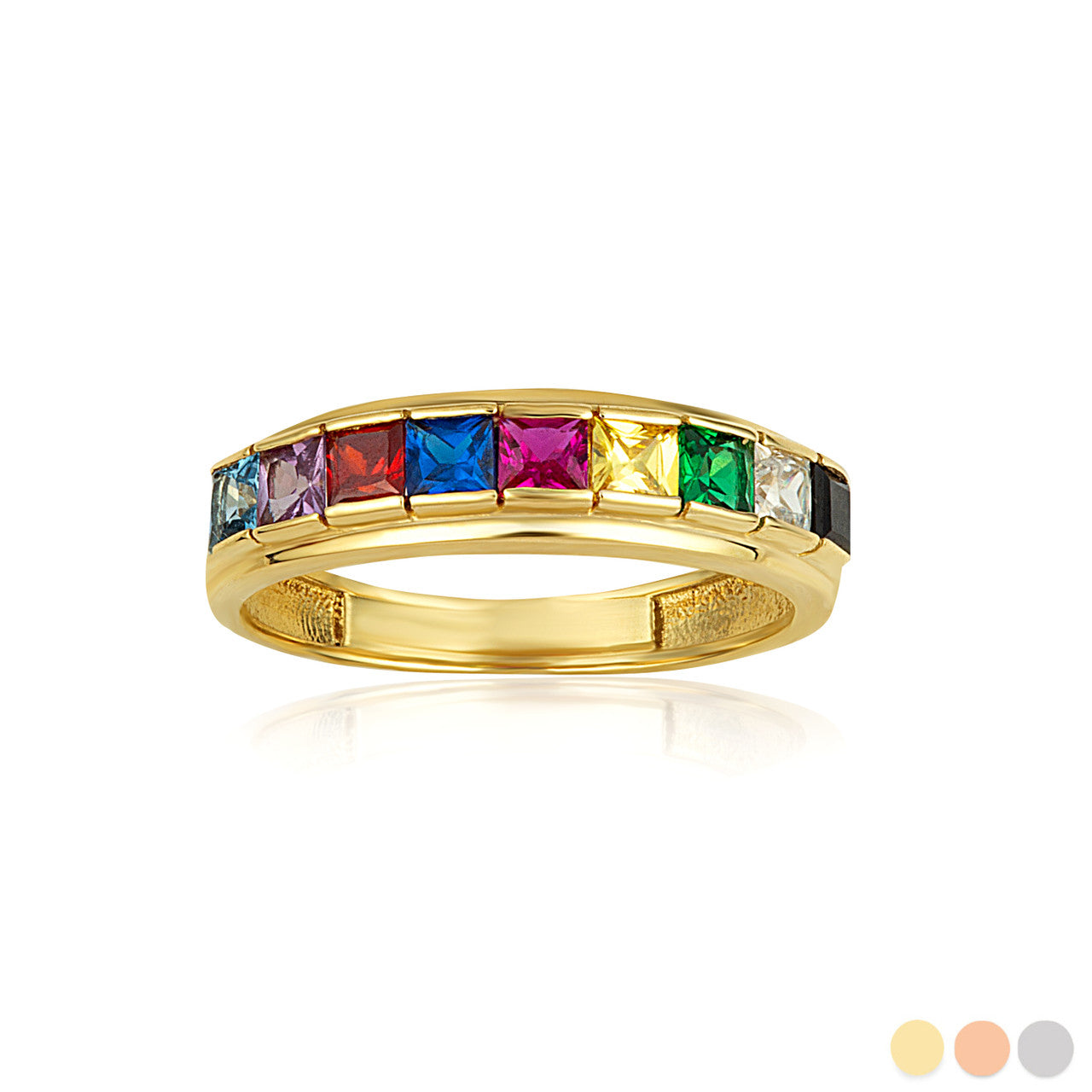 Gold Multi-Color Birthstone Band Ring (Available in Yellow/Rose/White Gold)