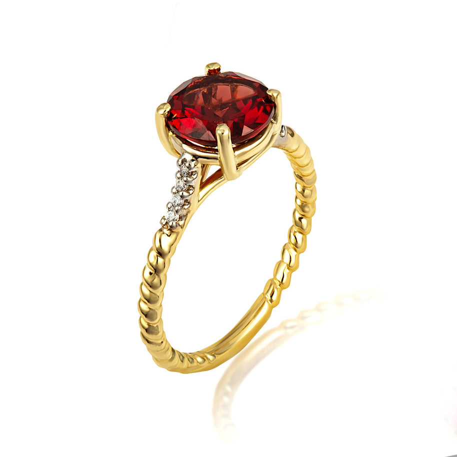 Gold Gemstone Ribbed Band Diamond Ring (Available in Yellow/Rose/White Gold)