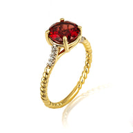 Gold Gemstone Ribbed Band Diamond Ring (Available in Yellow/Rose/White Gold)