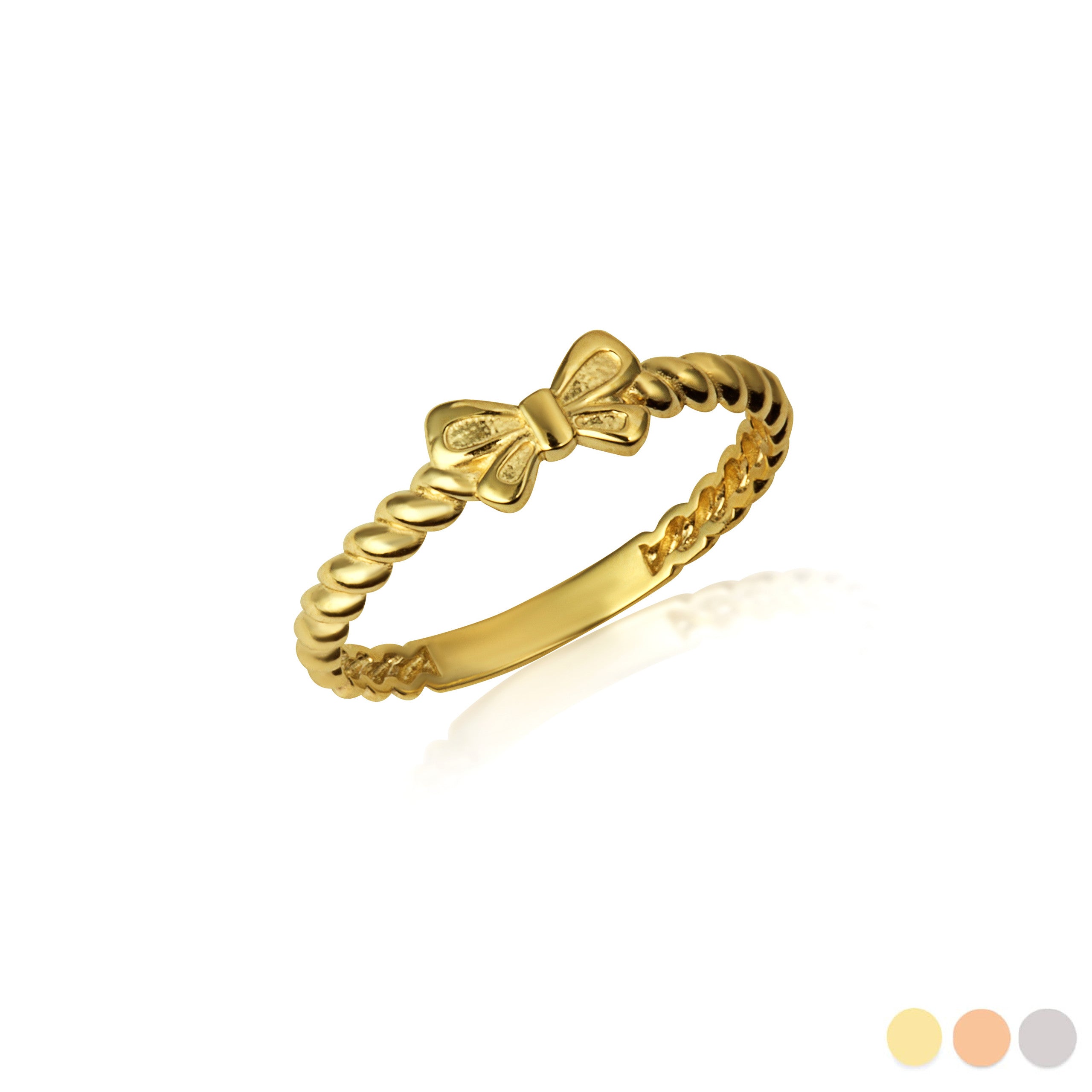 Gold Bow Tie Ribbon Rope Ring (Available in Yellow/Rose/White Gold)