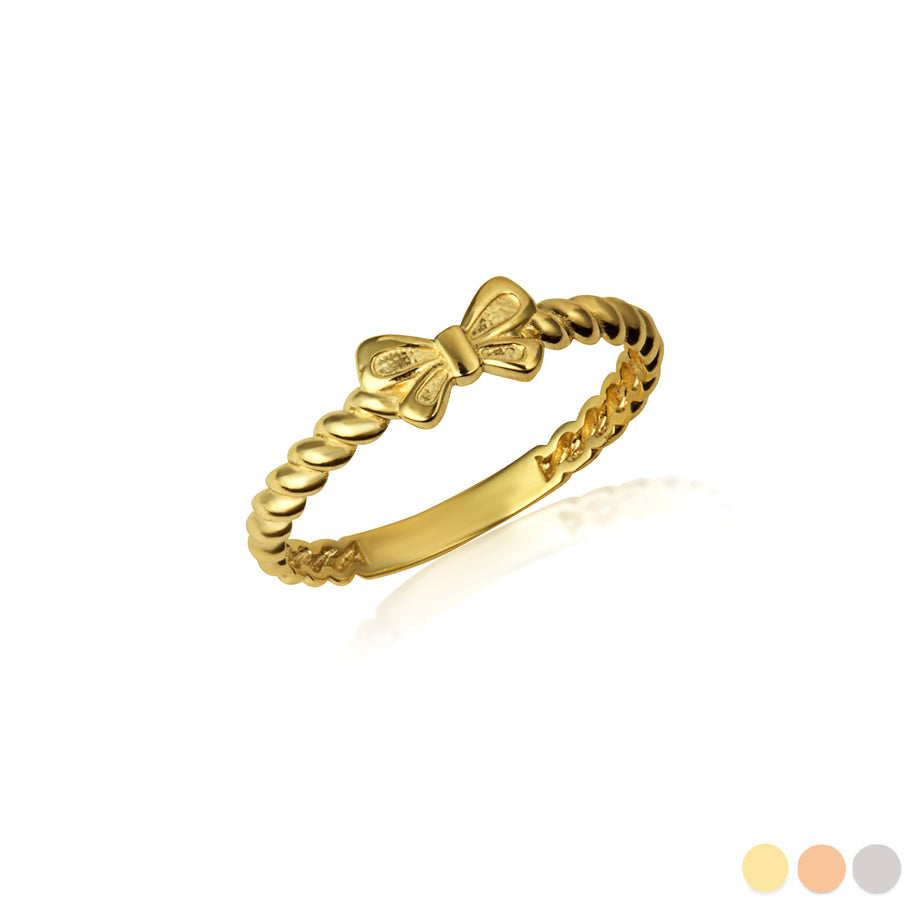Gold Bow Tie Ribbon Rope Ring (Available in Yellow/Rose/White Gold)