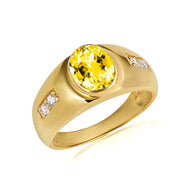 Gold Oval Gemstone Art Deco Ring (Available in Yellow/Rose/White Gold)