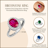 .925 Sterling Silver Personalized Halo Birthstone Ring