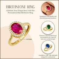 Gold Personalized Halo Birthstone Ring (Available in Yellow/Rose/White Gold)