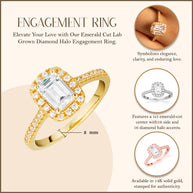 14k Gold Emerald Cut Lab Grown Diamond Halo Engagement Ring