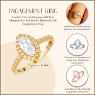 14K Gold Marquise Cut Lab Grown Diamond Halo Engagement Ring