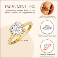 14k Gold Round Cut Lab Grown Diamond Halo Engagement Ring