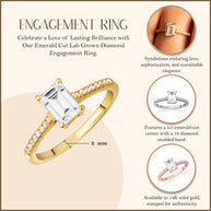 14K Gold Emerald Cut Lab Grown Diamond Engagement Ring 1.13cts (Available in Yellow/Rose/White Gold)