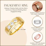 Gold Men's Lab Grown Diamond Wedding Band Engagement Ring (Available in Yellow/Rose/White Gold)