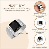 .925 Sterling Silver Black Onyx Birthstone Cubic Zirconia Signet Ring