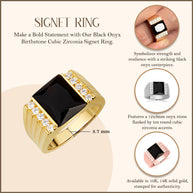 Gold Black Onyx Birthstone Cubic Zirconia Signet Ring (Available in Yellow/Rose/White Gold)