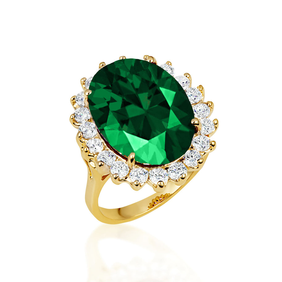 Gold Oval Gemstone Halo Ring (Available in Yellow /Rose/White Gold)