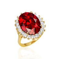 Gold Oval Gemstone Halo Ring (Available in Yellow /Rose/White Gold)