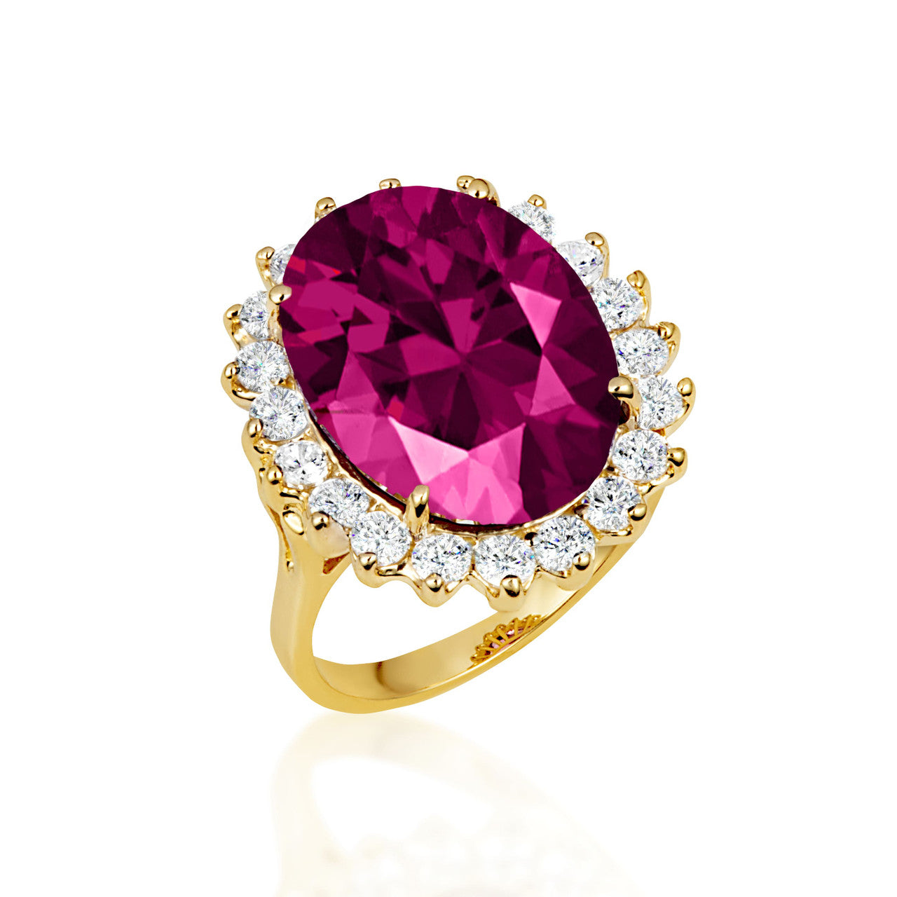 Gold Oval Gemstone Halo Ring (Available in Yellow /Rose/White Gold)