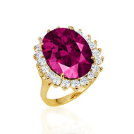 Gold Oval Gemstone Halo Ring (Available in Yellow /Rose/White Gold)