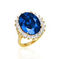 Gold Oval Gemstone Halo Ring (Available in Yellow /Rose/White Gold)