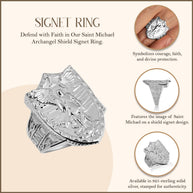.925 Sterling Silver Saint Michael Archangel Shield Signet Ring