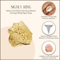 Gold Saint Michael Archangel Shield Signet Ring (Available in Yellow/Rose/White Gold)