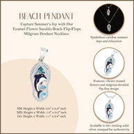 .925 Sterling Silver Blue Enamel Marine Dolphin Sandals Beach Flip-Flops Milgrain Pendant Necklace (Available in Small/Medium/Large)